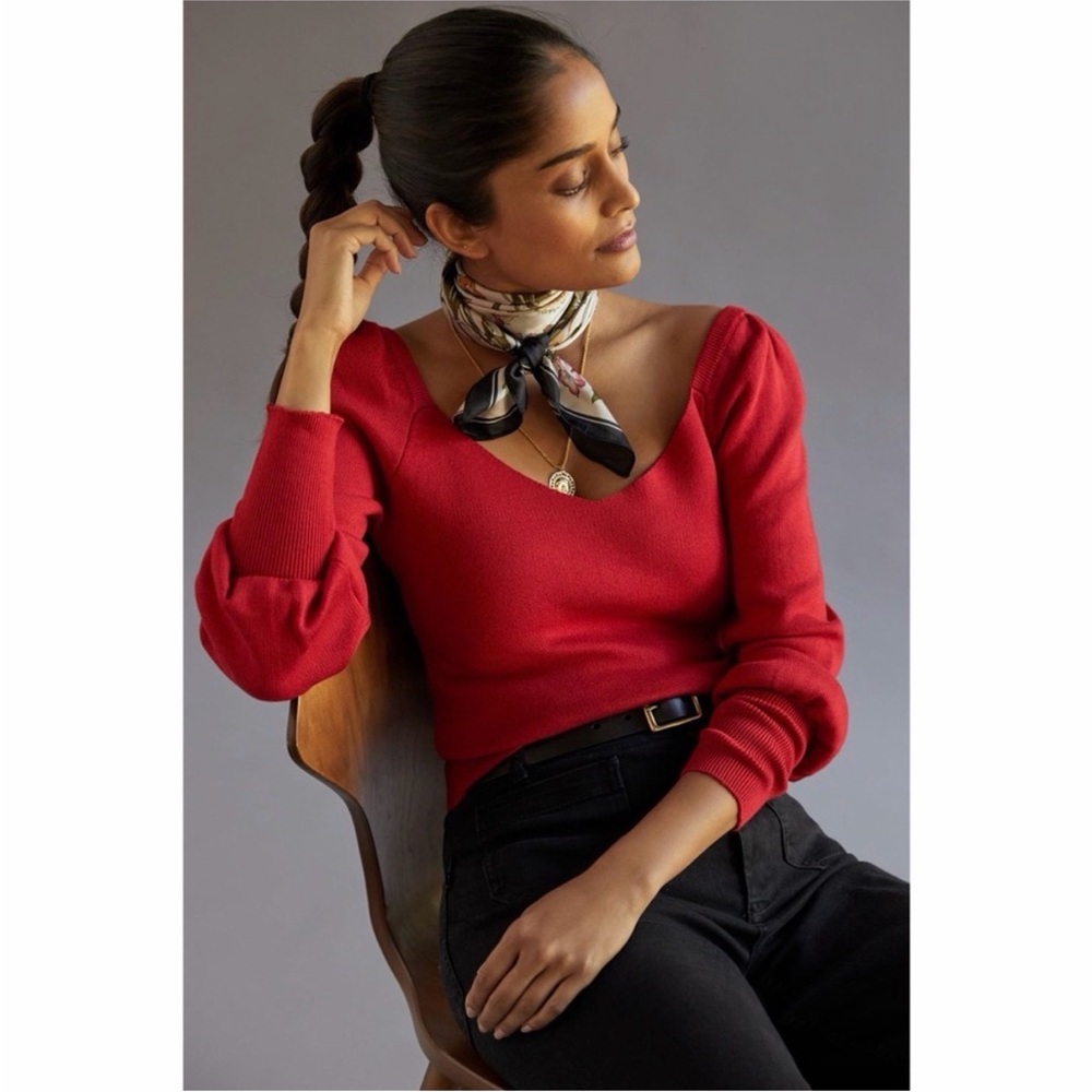 Anthropologie Red V-Neck Sweater for Women